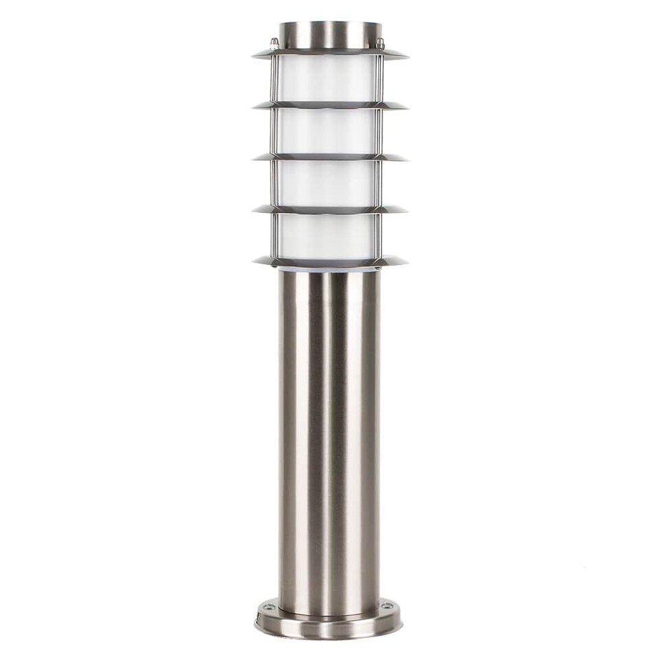 image 1 of ValueLights Wharf Pair Silver Outdoor Bollard Lights and Warm White Bulb