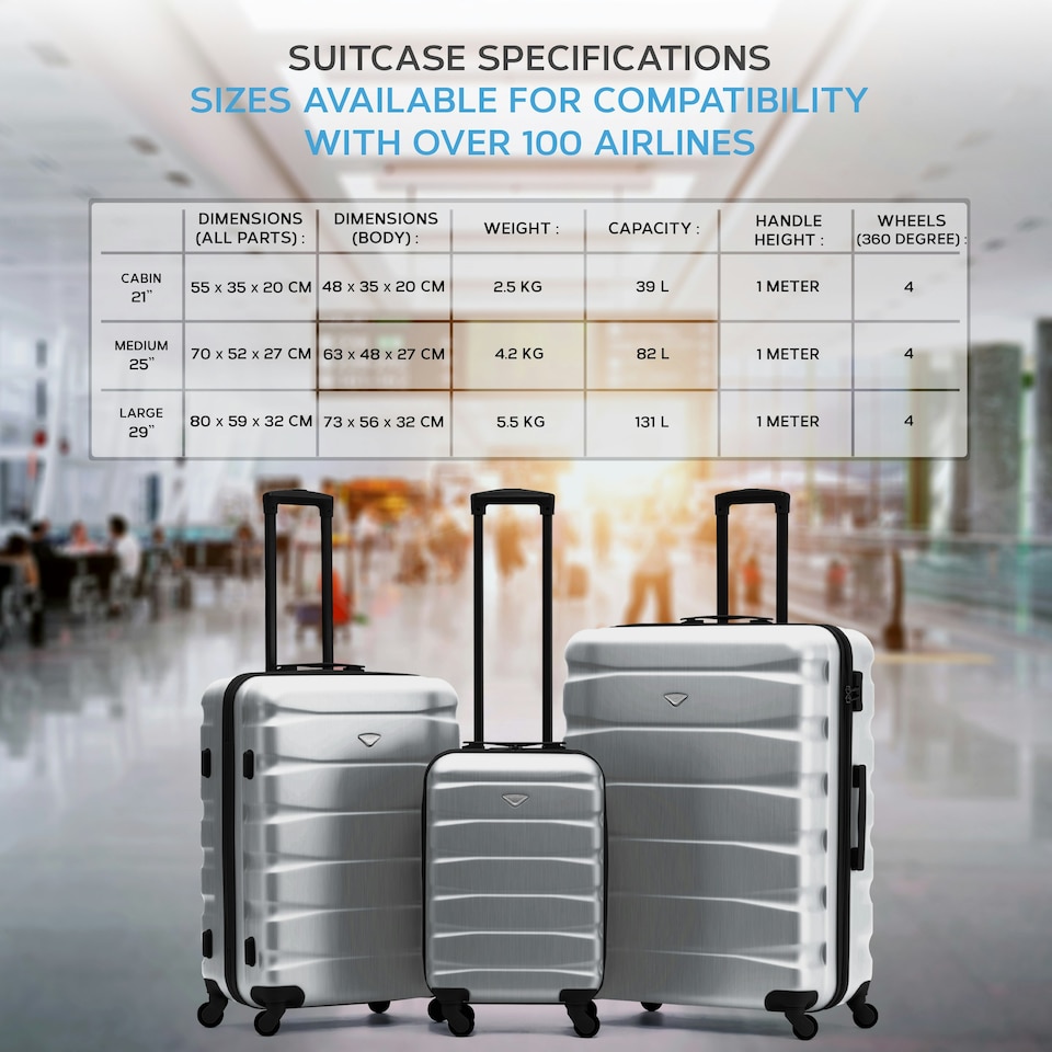 image 1 of Flight Knight 25" 4 Wheel ABS Hard Case Medium Suitcase 100+ Airlines Approved - easyJet, British Airways, Ryanair, Jet2, Emirates & Many More - Check-in | Cream | Cream/Black | Medium