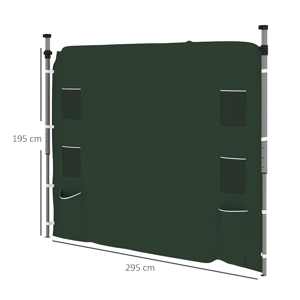 image 1 of Outsunny Gazebo Side Panel, Canopy Sidewall Panel with 4 Mesh Bags and 2 Storage Pockets for 3 x 3 m Straight Leg Pop Up Gazebos, 1 Pack Sidewall Only, Green