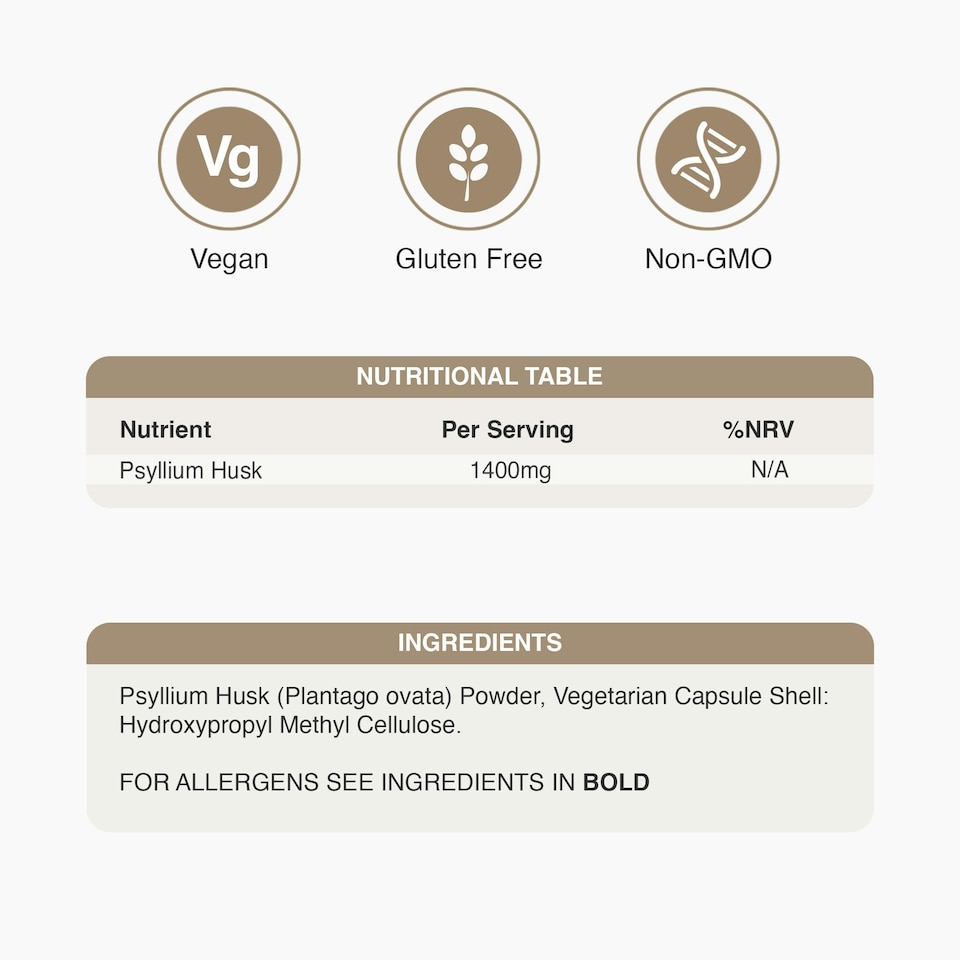 image 1 of Zipvit Psyllium Husk 1400mg, Natural High Strength Fibre Supplement, 120 Vegan Capsules