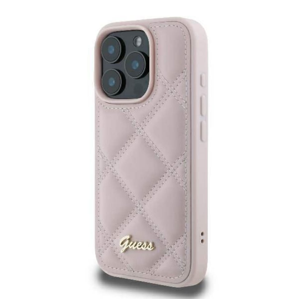image 1 of Guess Quilted Metal Logo Case for iPhone 16 Pro Max 6.9 Pink