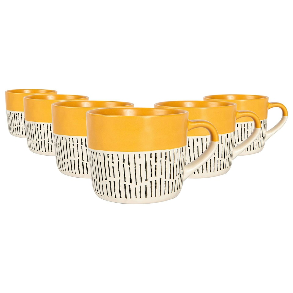 image 1 of Nicola Spring Ceramic Dipped Dash Coffee Mugs - 475ml - Mustard - Pack of 6 Yellow
