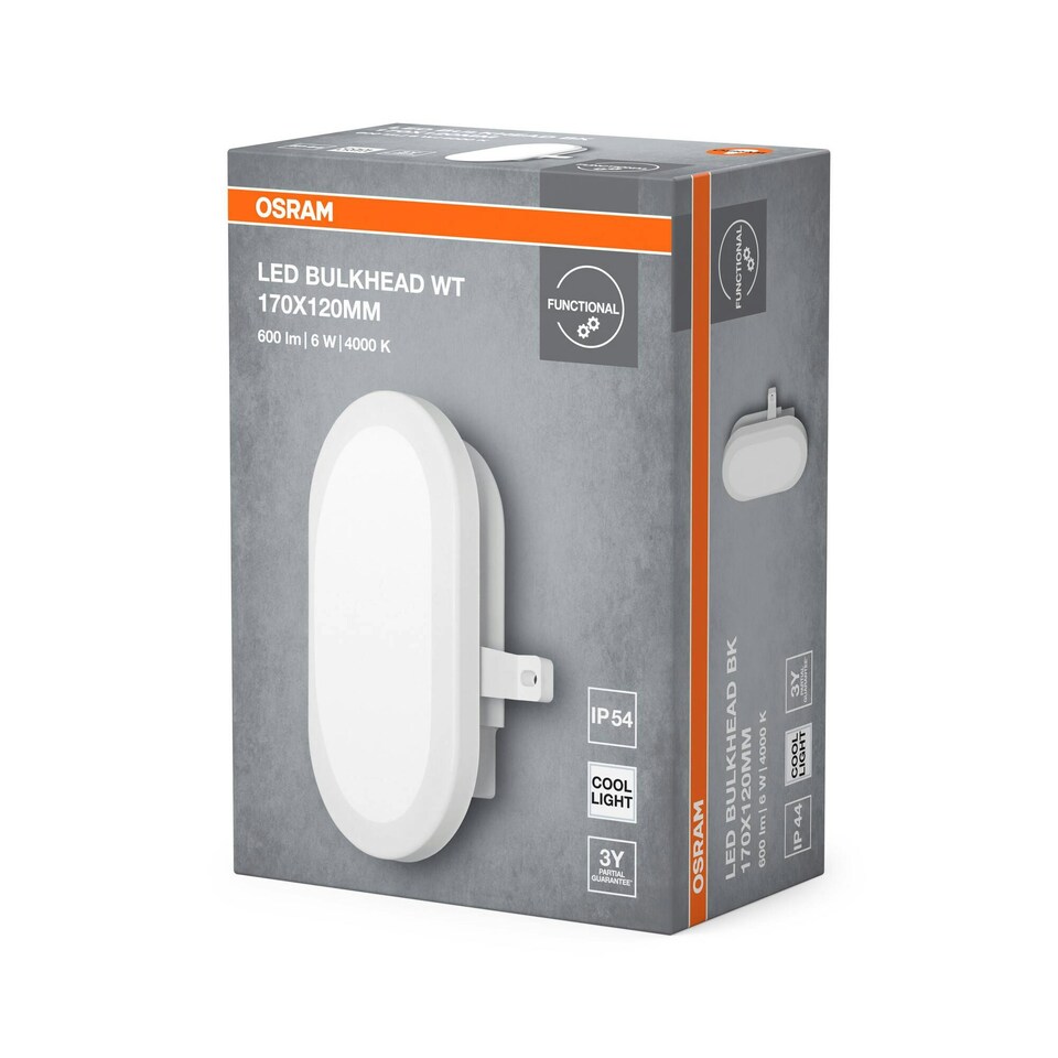 image 1 of OSRAM LED Bulkhead Wall Light 6W 4000K White Ip54 White