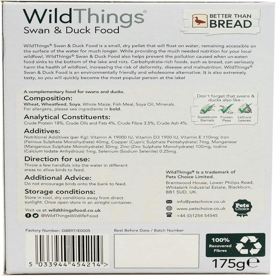 image 1 of Shorefields Wildthings Swan & Duck Food 175g