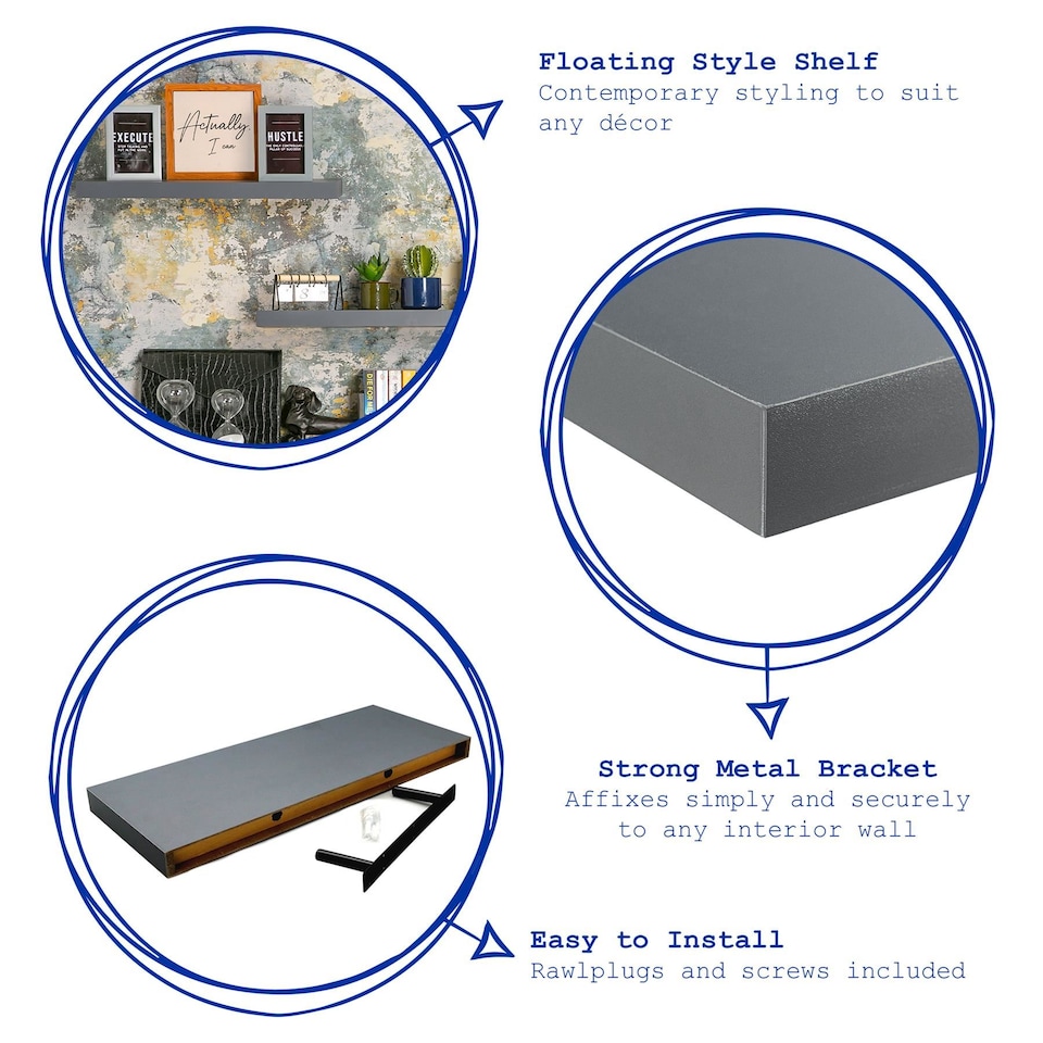 image 1 of Harbour Housewares Modern Floating Wall Shelves - 60cm - Black - Pack of 3