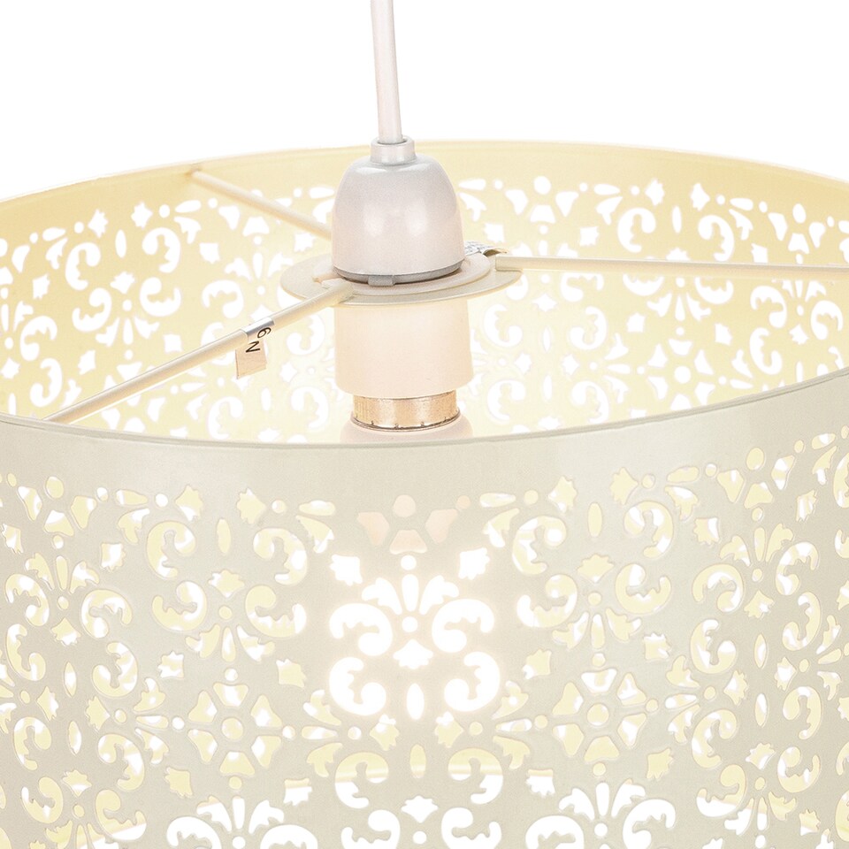 image 1 of Moroccan Designed Cream Metal Pendant Light Shade with Floral Decoration | Cream