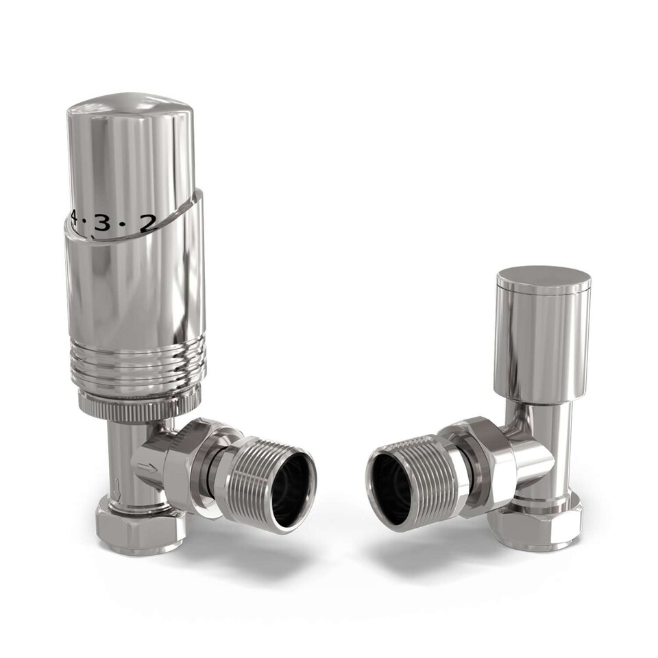 image 1 of Talus Bold Thermostatic Radiator Valve & Lockshield Angled - Chrome - 8mm