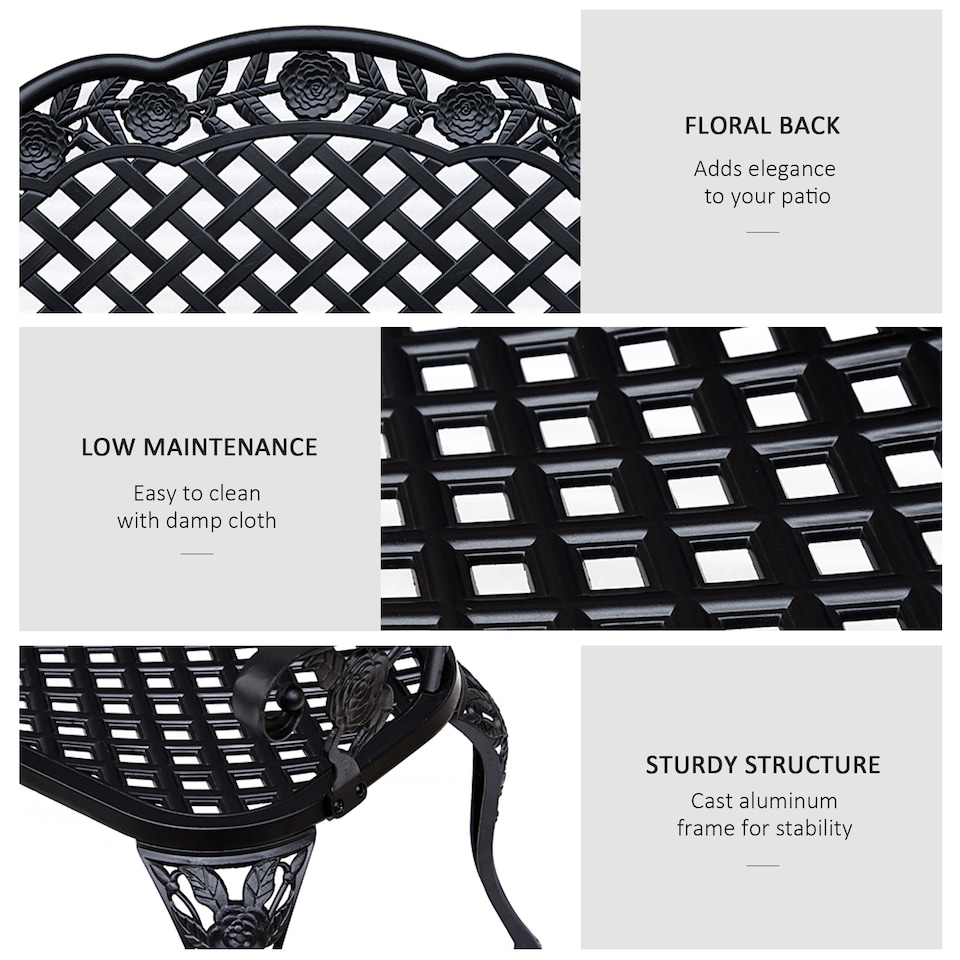 image 1 of Outsunny Cast Aluminium Garden Bench Outdoor Patio 2 Seater High Back Chair Armrest Antique Style Black