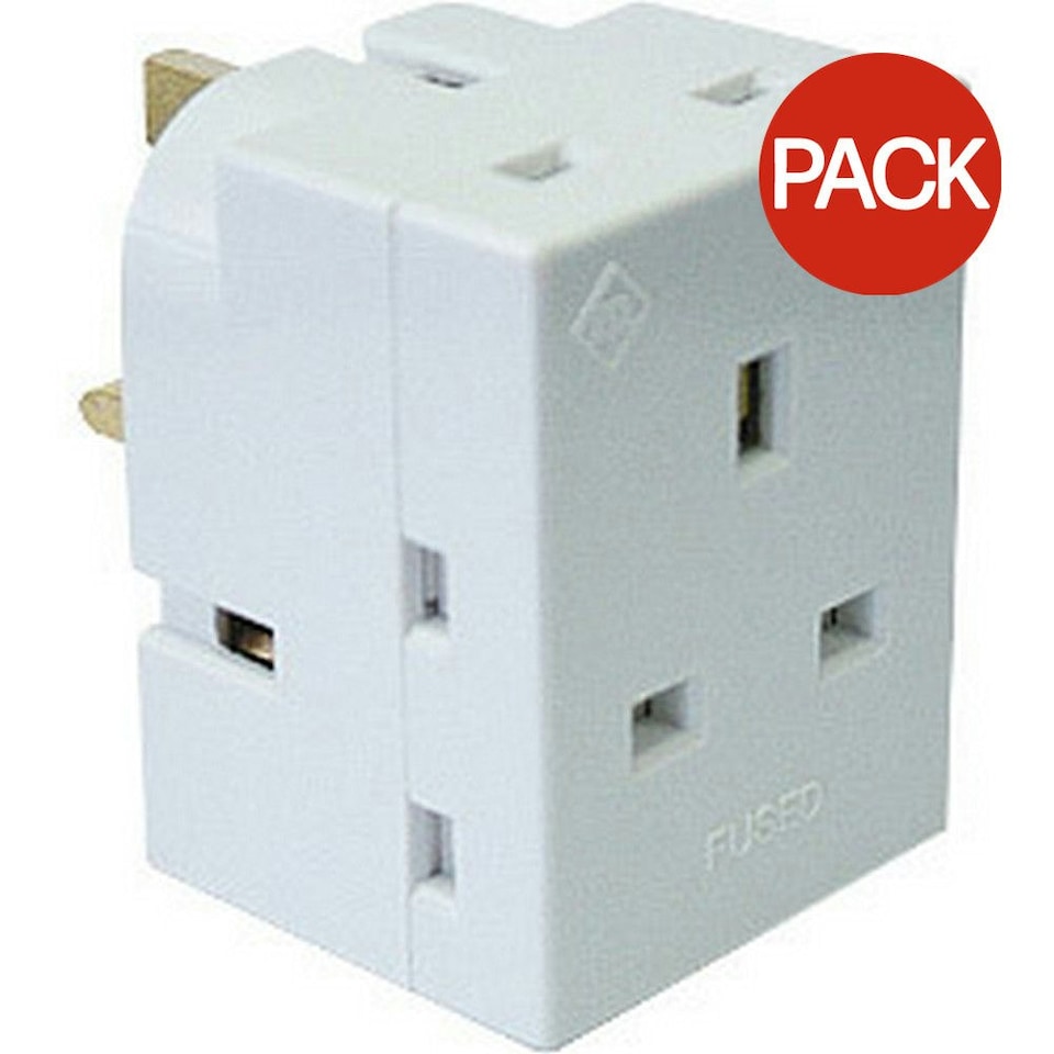 Dencon 3 Way Multiplug (UK Plug) (Pack of 10) - White - One Size