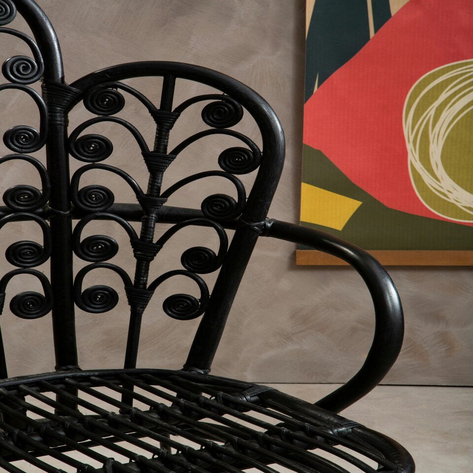 image 1 of Interiors by Premier Black Natural Rattan Scalloped Back Chair, High Back Rattan Lounge Chair, Outdoor Rattan Chair for Garden Black