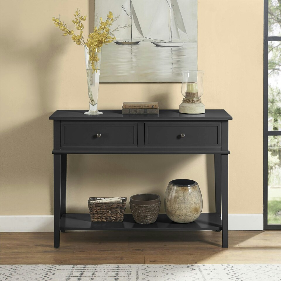 image 1 of Franklin Console Table with 2 Drawers Black Black | Black