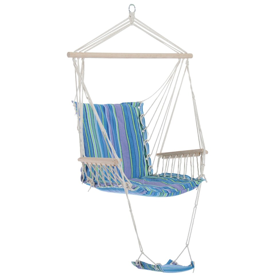 image 1 of Outsunny Garden Hammock w/ Footrest Armrest Swing Seat Hanging Blue