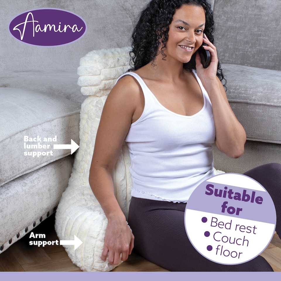 image 1 of Aamira Reading Pillow Cream Faux Fur Ribbed Memory Foam Support Cushion | Cream | Cream | Standard | 1