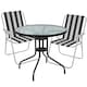 image 1 of Garden Table & Folding Deck Chairs Set 2 4 Seater Outdoor Patio Dining Furniture | White | Table + 2 White & Black Stripes Chairs