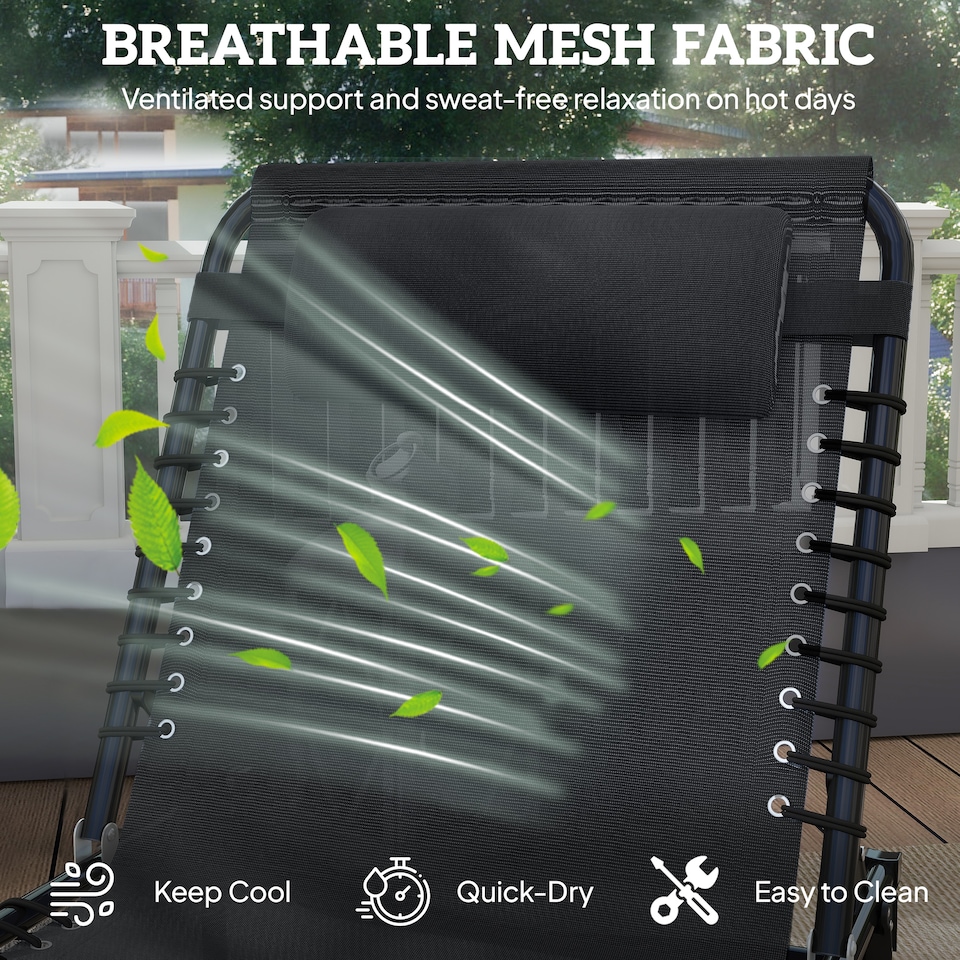 image 1 of Outsunny Foldable Sun Lounger, Outdoor 4 Level Adjustable Backrest Reclining Chaise Chair, Steel Frame Recliner Chair for Camping, Hiking, Black