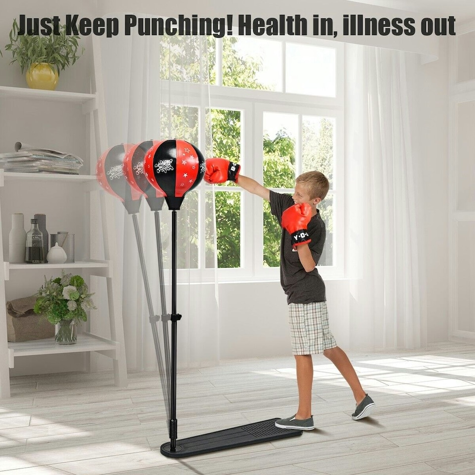 image 1 of COSTWAY Freestanding Height Adjustable Kids Punching Bag Red