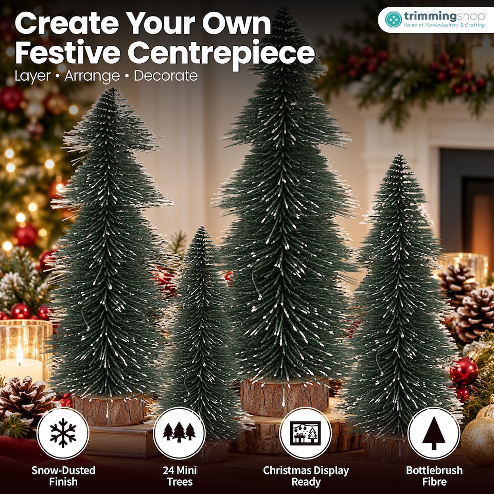 image 1 of 4 Sizes Green Snow-Dusted Pine Christmas Tree, Mini Tabletop Tree Set