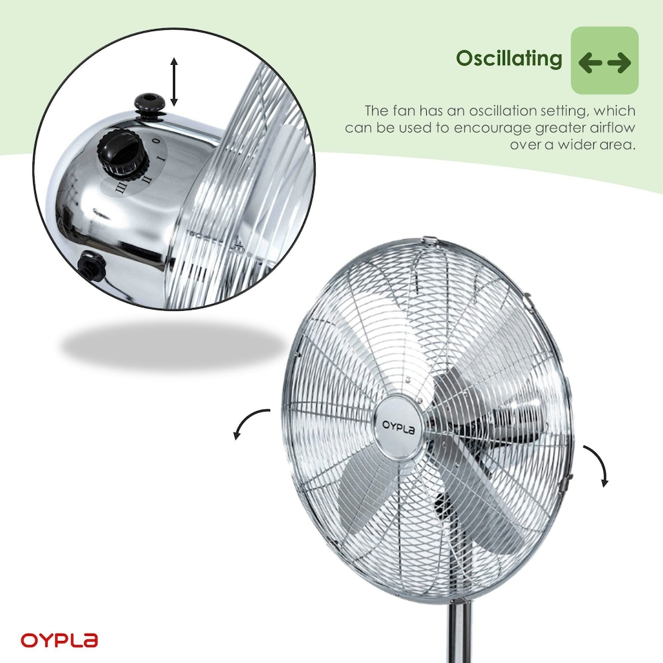 image 1 of Oypla Electrical 16" Inch 40cm Chrome Metal Pedestal 3 Speed Stand Fan Cooling