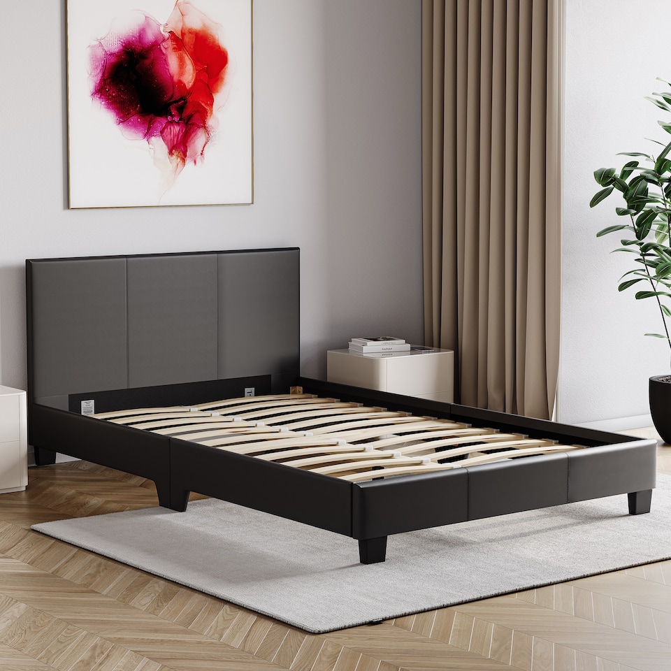 image 1 of Vida Designs Lisbon 4ft Small Double Bed Faux Leather, Black, 120 x 190cm