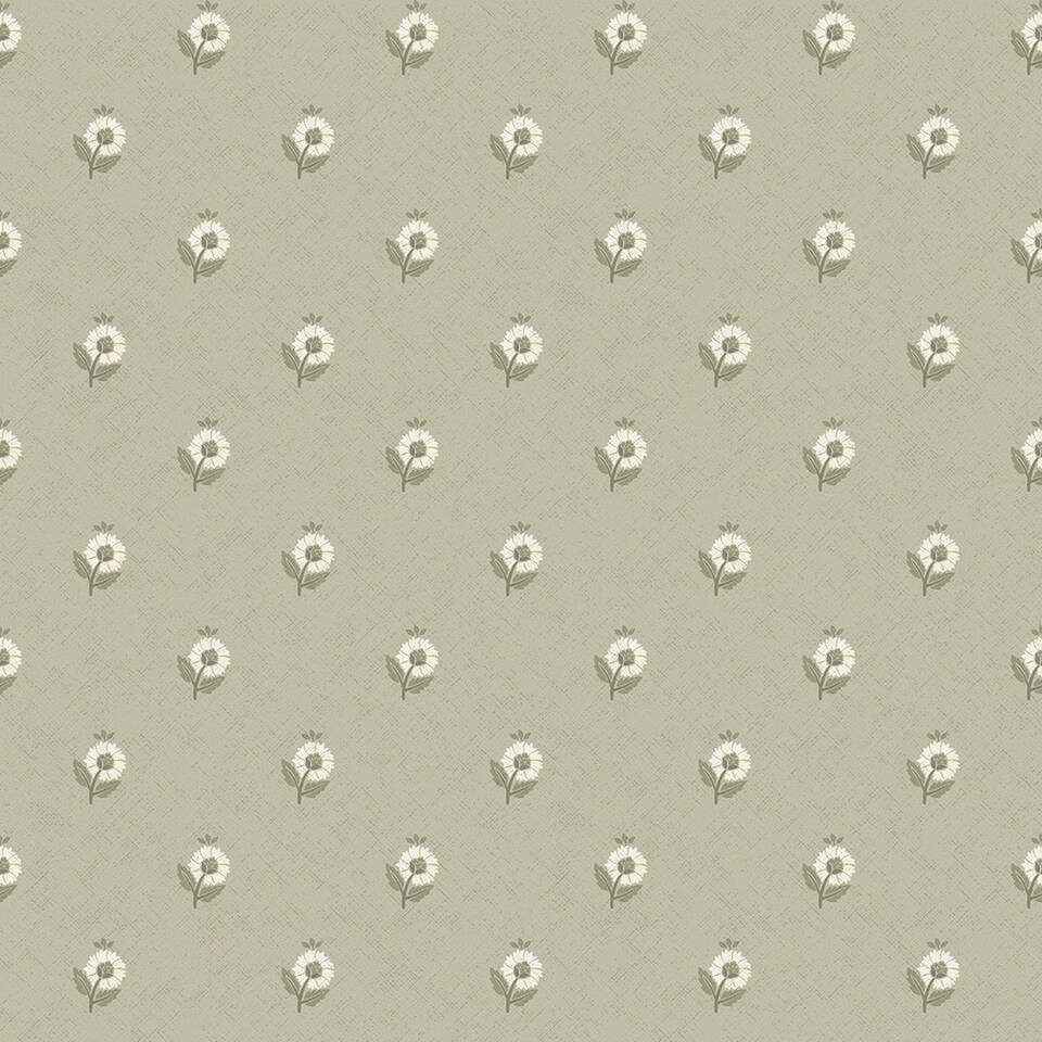 image 1 of Ditsy Posy Wallpaper in Cream on Organic Green | Green | Cream on Organic Green