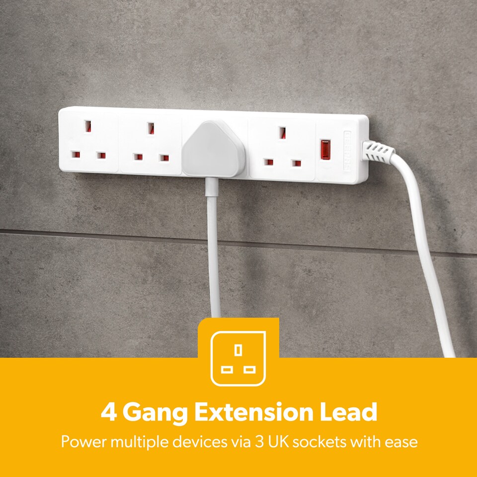 image 1 of GEEPAS 4 Gang Extension Lead, 2M Cable