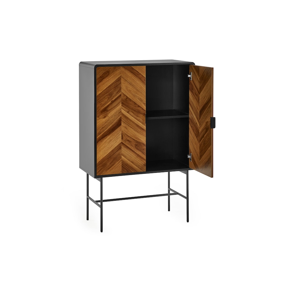 image 1 of Alvin Black and Natural Woodâ€‘Effect 2 Door Storage Cabinet