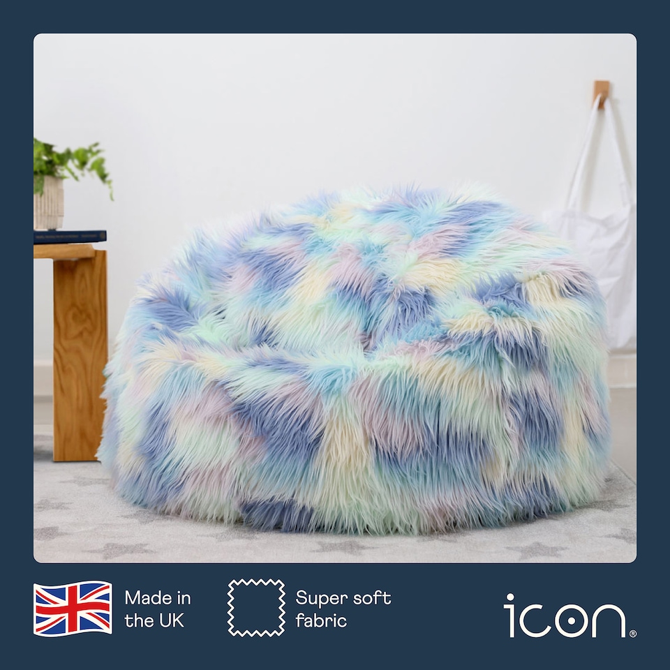 image 1 of Unicorn Classic Faux Fur Bean Bag Chair | Multi | Purple Blue Pink | 1