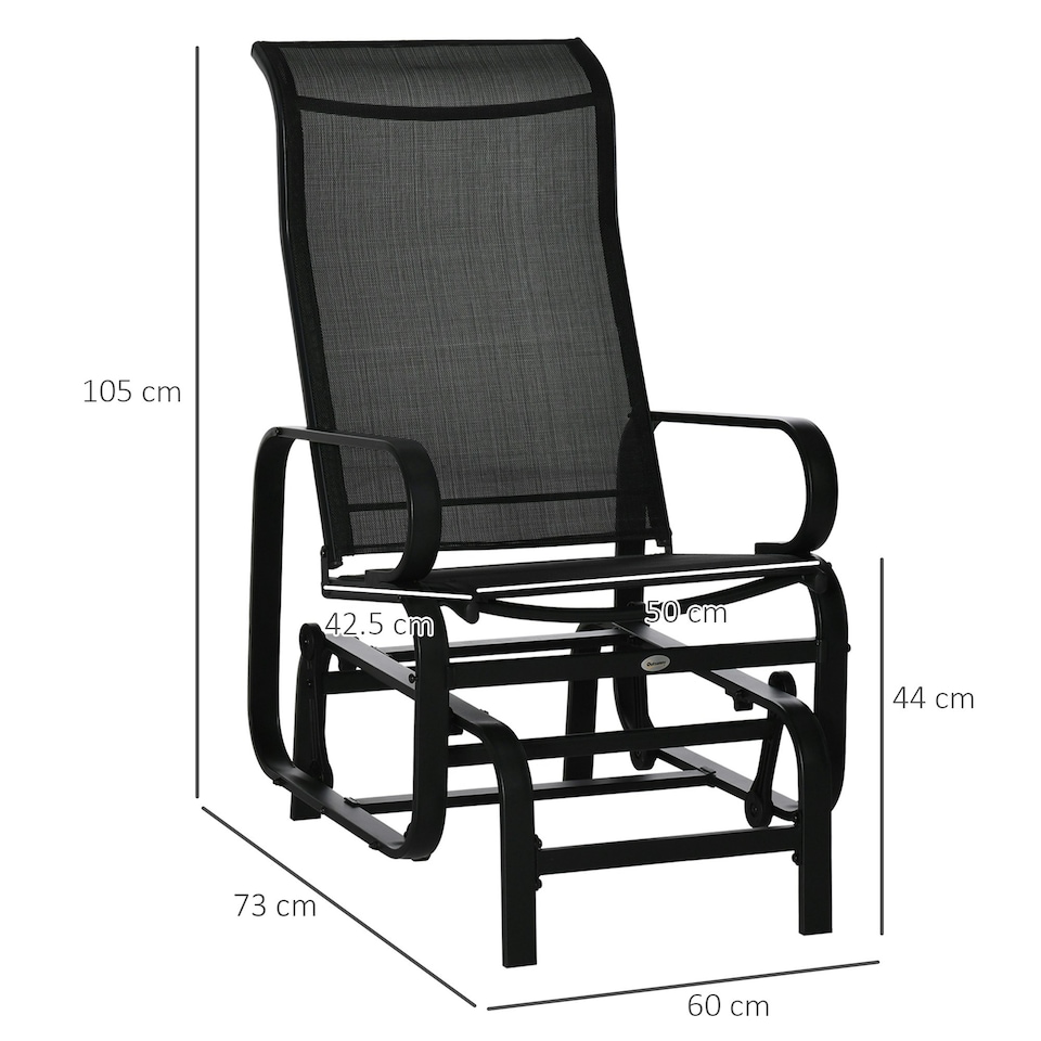 image 1 of Outsunny Outdoor Gliding Rocking Chair w/ Metal Frame for Patio, Garden, Black