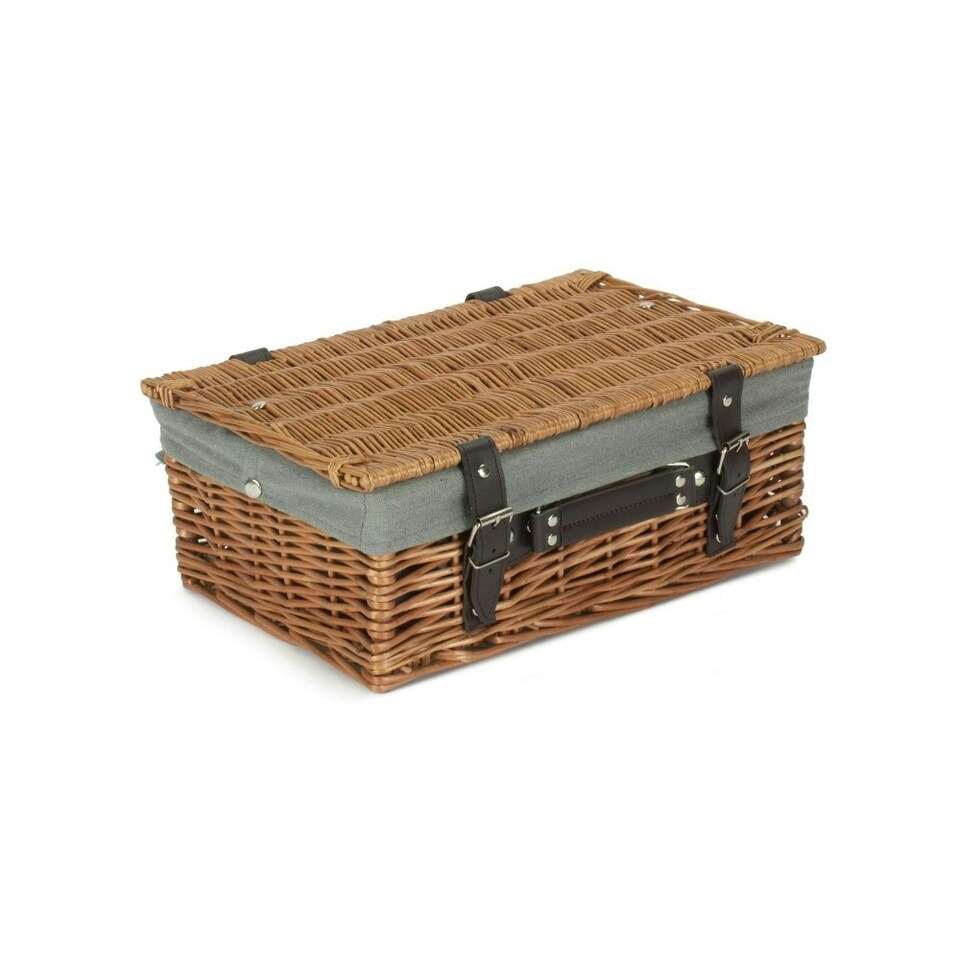 image 1 of 36cm Double Steamed Wicker Picnic Basket with Lining Grey | Grey | One Size