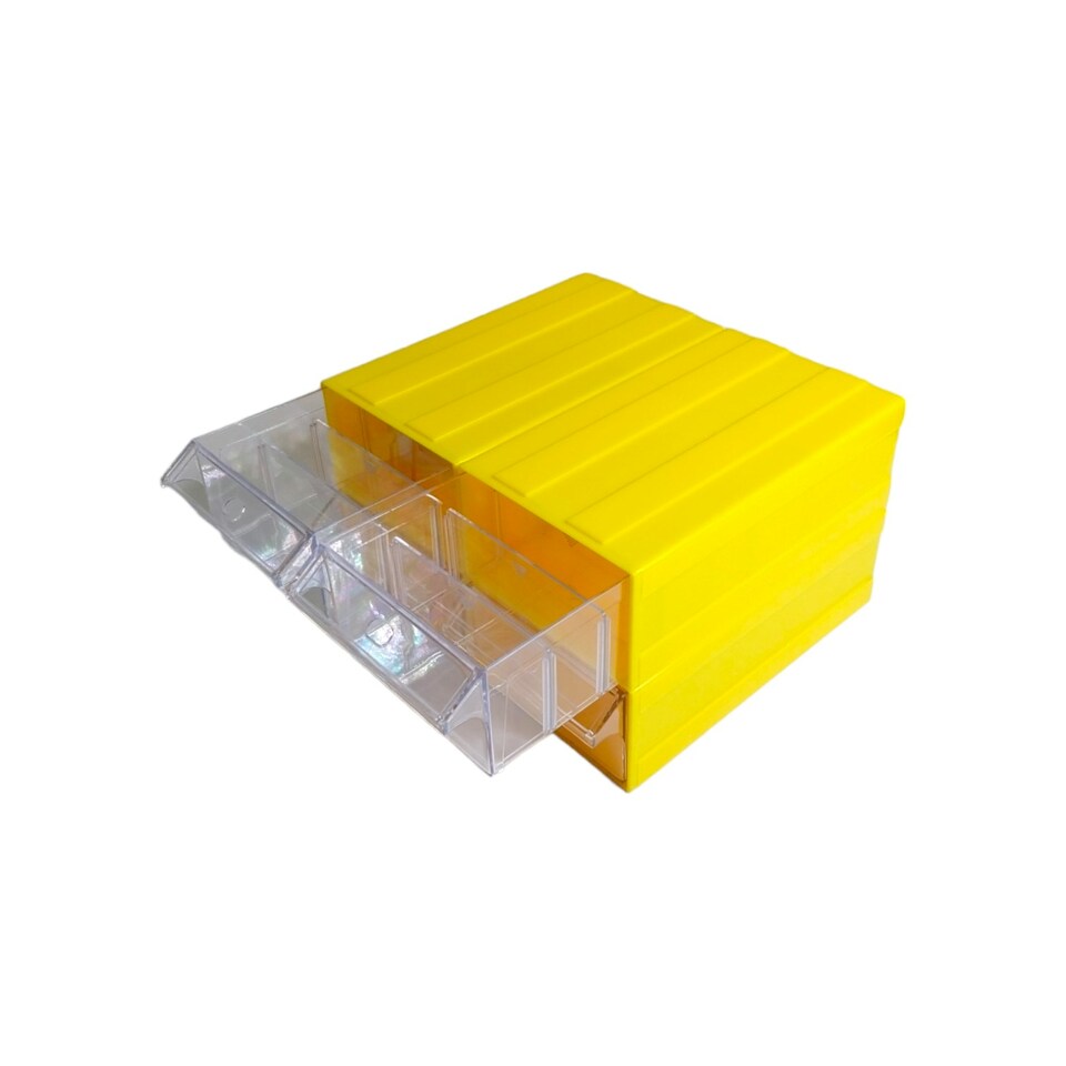 image 1 of Yellow Stackable Plastic Storage Drawers L242xW130xH76mm with Removable Compartments