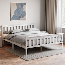 Vida Designs Milan 5ft King Size Bed Wood Frame, High Foot End, White, 150 x 200cm
