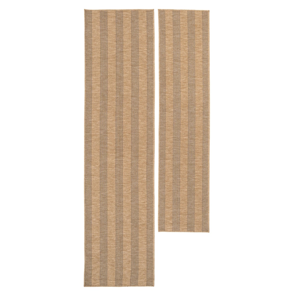 image 1 of KUKOON Leni Washable Striped Jute-Style Runner – Modern Beige Hallway Carpet 80cm x 300cm