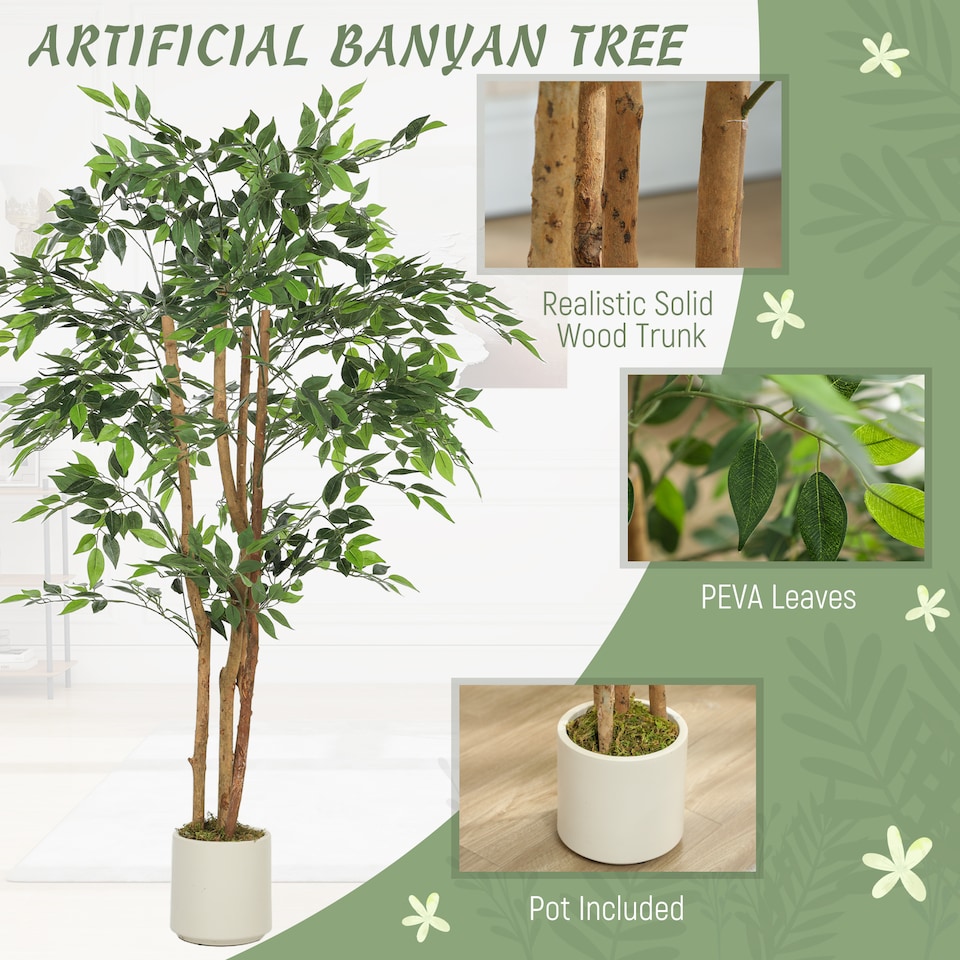 image 1 of HOMCOM 150cm Artificial Ficus Tree, Faux Plant for Home Decor