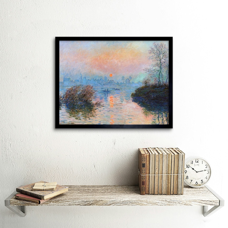 image 1 of Monet Sunset Seine Lavacourt Winter Home Decor 12x16" Framed Wall Art Print
