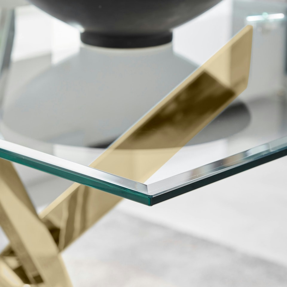 image 1 of Furniturebox Leonardo Glass and Gold Leg Modern 6 Seat Dining Table
