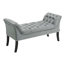 Living and Home Contemporary Velvet Buttoned Bench with Black Wood Legs