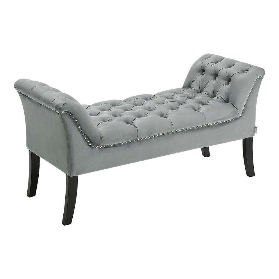 image 1 of Living and Home Contemporary Velvet Buttoned Bench with Black Wood Legs