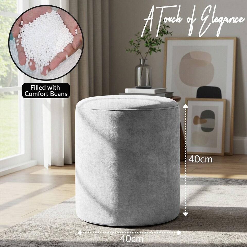 image 1 of Round Shape Velvet Bean Bag Pouffe Foot Rest - 40cm Silver