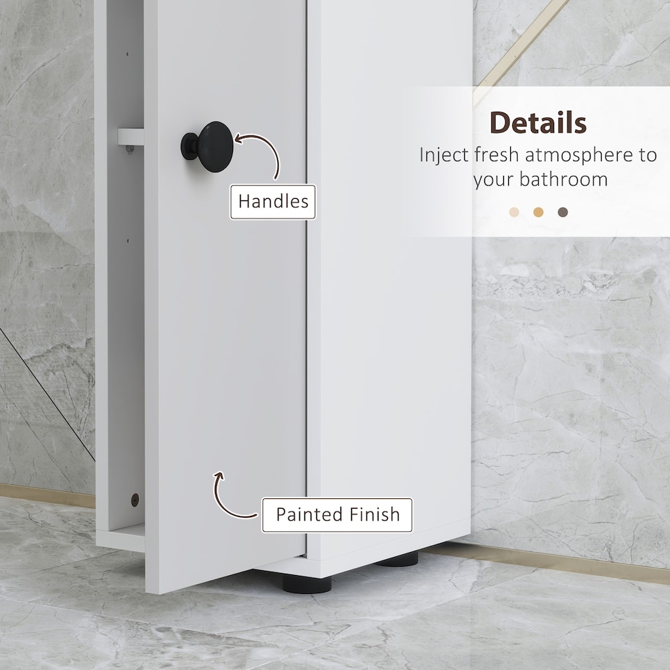 image 1 of kleankin 180cm Tall Bathroom Cabinet, Slim Bathroom Storage Cabinet with 4 Open Shelves, 2 Door Cupboards and Adjustable Shelves, Light Grey | Grey | Light Grey