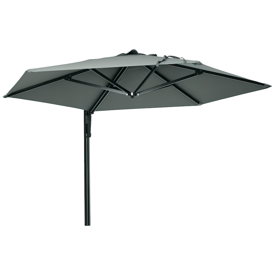 image 1 of Outsunny Wall-Mounted Parasol Patio Umbrella with Hand to Push System Grey