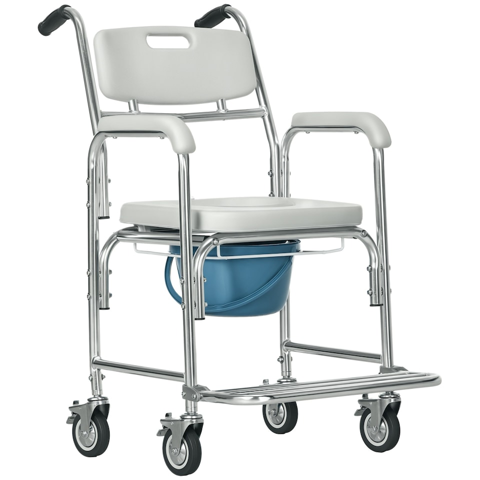 image 1 of HOMCOM Personal Mobility Assist Waterproof Shower Commode Wheelchair Grey Grey