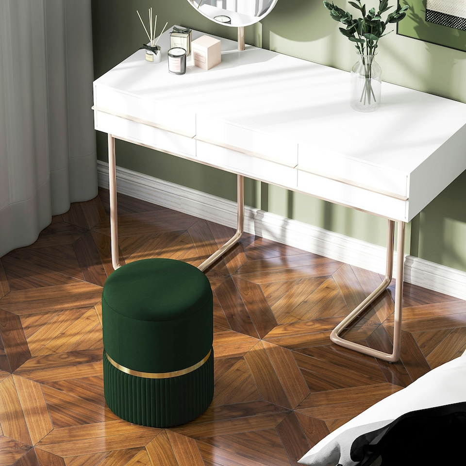 image 1 of HOMCOM Round Pouffe, Storage Footstool with Cushioned Top, Dark Green Green
