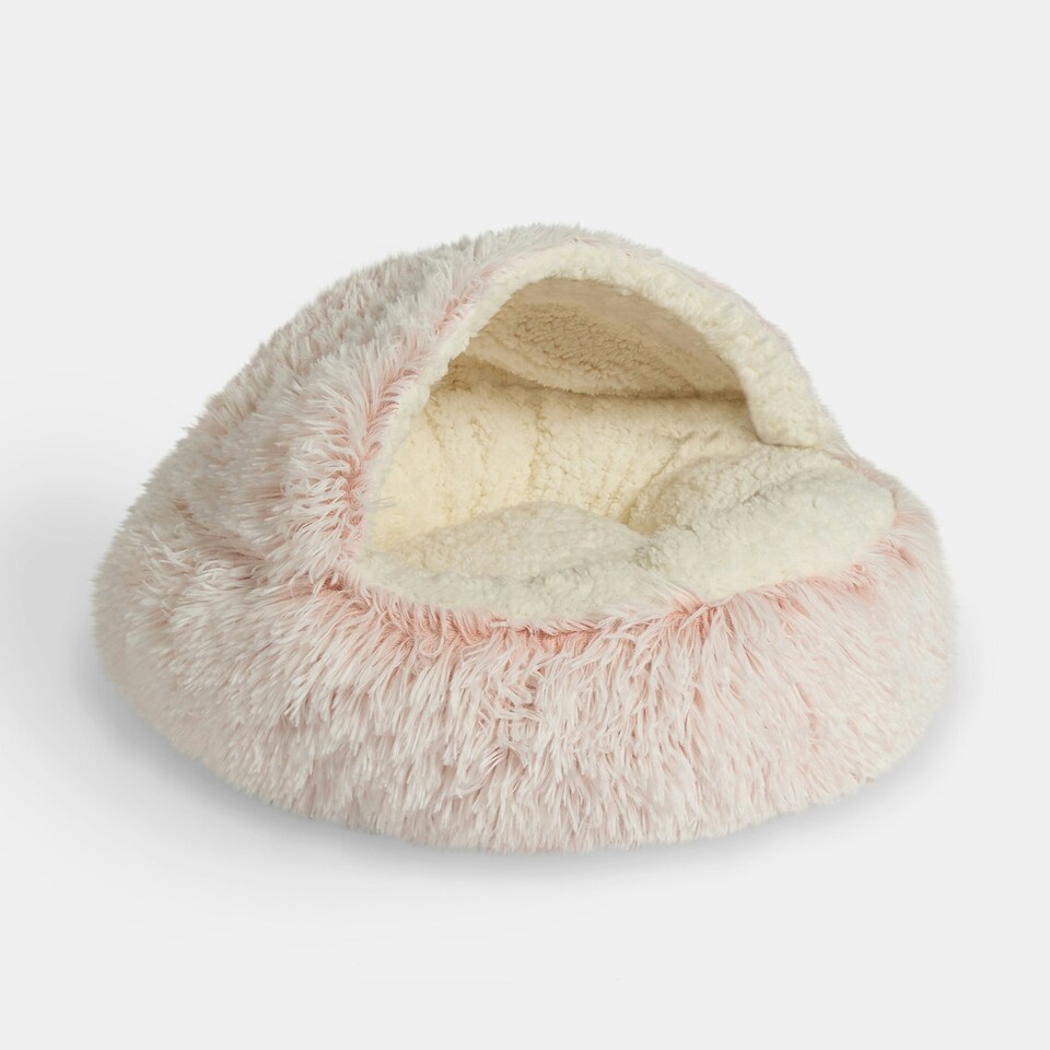 image 1 of OHS Fluffy Dome Pet Dog Cat Cave Nest Plush Bed, 45x45cm Pink | Blush Pink | S