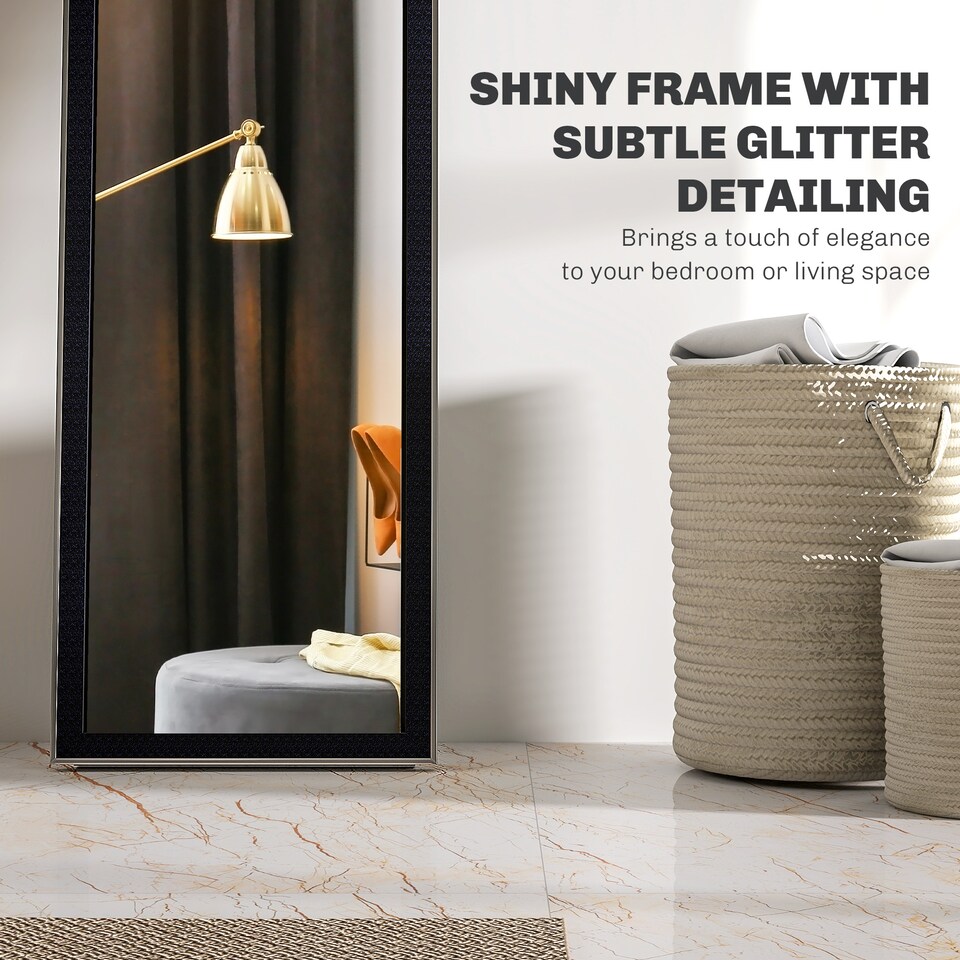 image 1 of HOMCOM Full Length Mirror, 37  157cm Wall Mounted, Leaning, Free Standing Mirror, Framed Full Body Mirror for Living Room, Bedroom, Black