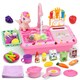 image 8 of Kids Pink Kitchen Sink Playset with Real Running Water Includes Colorful Food Accessories