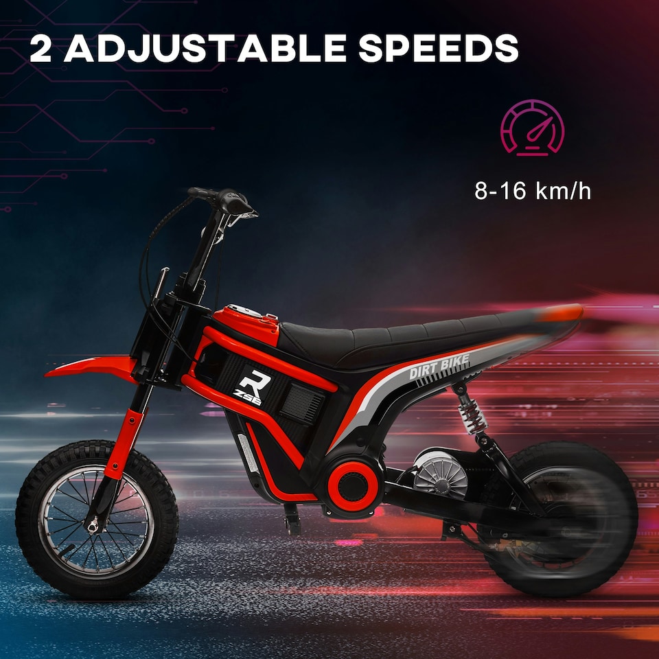 image 1 of HOMCOM 24V Kids Electric Motorbike with Twist Grip Throttle, Music, Horn, 12 Pneumatic Tyres, Max Speed 16kmithh, for Ages 8-12 Years - Red