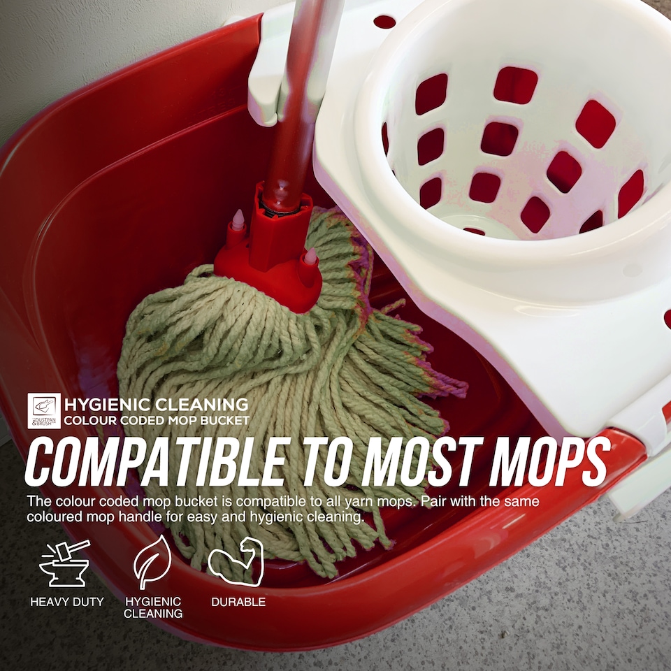 image 1 of Colour Coded Mop Bucket with Removable Wringer 12L Heavy Duty Plastic Cleaning Bucket for Home Kitchen and Catering