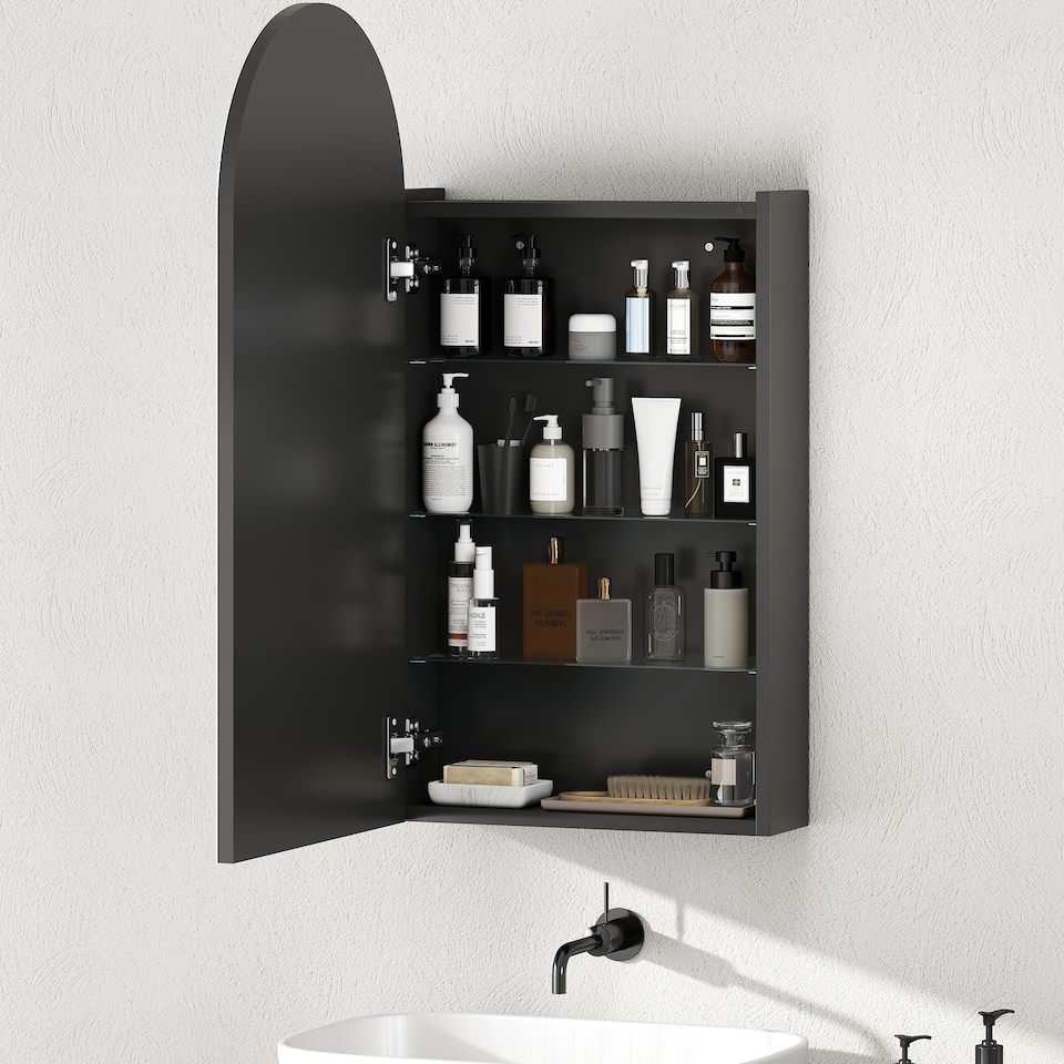 image 1 of HOMCOM Bathroom Mirror Cabinet with Adjustable Glass Shelves, Black | Black