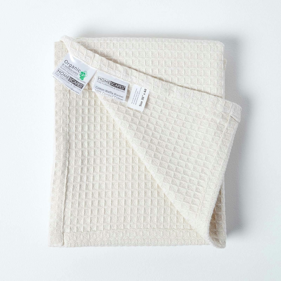 image 1 of Homescapes Organic Cotton Waffle Baby Blanket Natural - 125 x 150 cm | Cream | 1