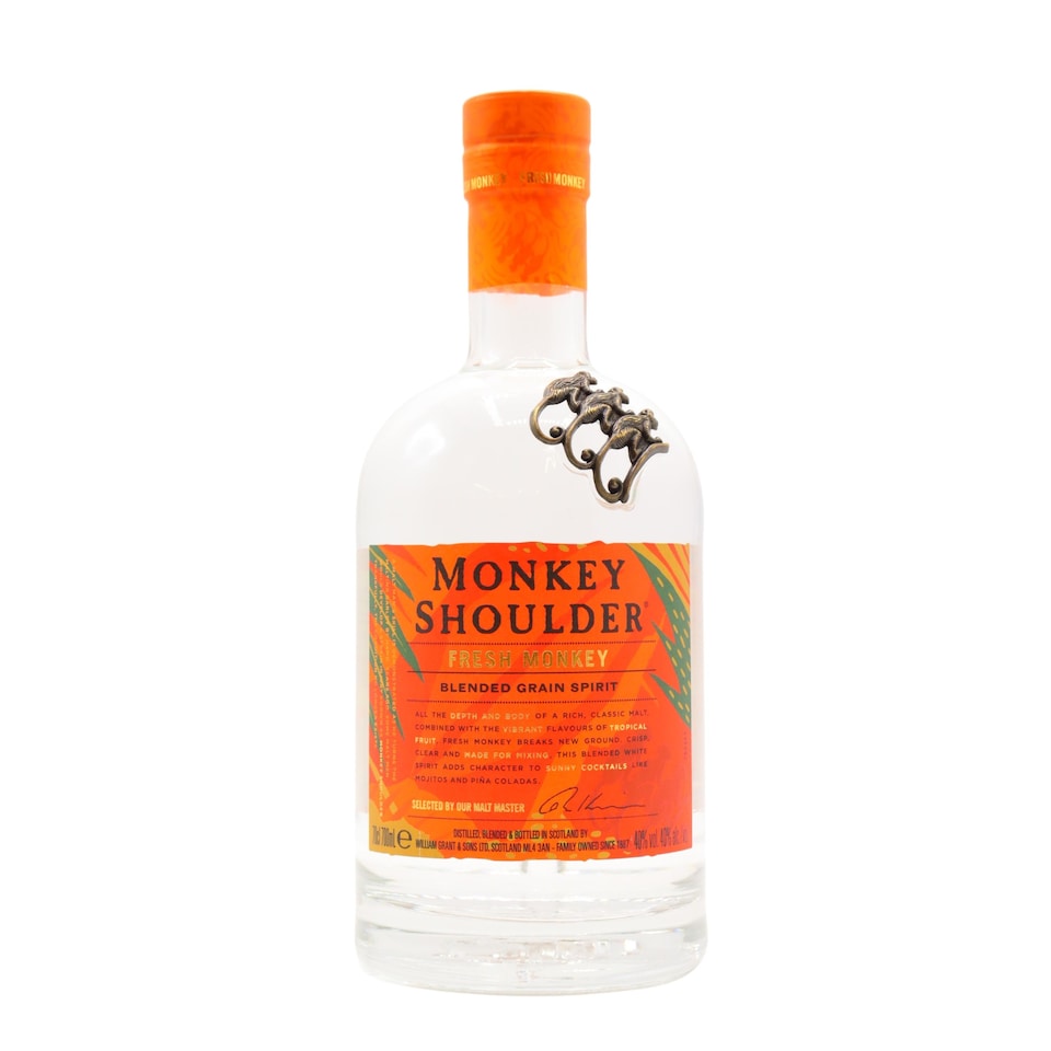 image 1 of Monkey Shoulder - Fresh Monkey Blended Grain Spirit | Multi | Fresh and balanced flavour with tropical and grassy Agricole rhum flavours, pear drops, juicy fruit, powdered hard-boiled sweets, estery bubble gum note, bonfire embers, malt mashbill finish | 1